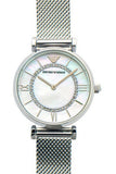 Emporio Armani Gianni T-Bar Quartz Mother of Pearl Dial Silver Mesh Bracelet Watch For Women - AR11319 Authentic Buy Shop Now