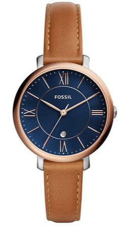 Fossil Jacqueline Three Hand Date Luggage Blue Dial Brown Leather Strap Watch for Women - ES4274 Authentic Buy Shop Now