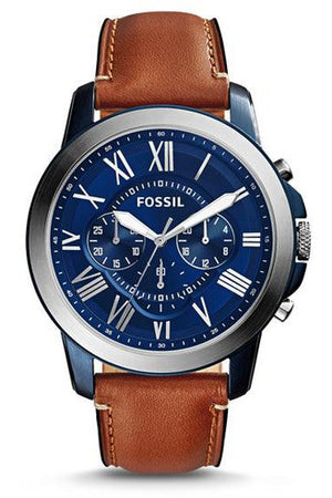 Fossil Grant Chronograph Blue Dial Brown Leather Strap Watch for Men - FS5210 Authentic Buy Shop Now