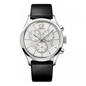 Calvin Klein Masculine Chronograph White Dial Black Leather Strap Watch for Men - K2H27120 Authentic Buy Shop Now