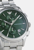 Emporio Armani Paolo Chronograph Green Dial Silver Steel Strap Watch For Men - AR11529 Authentic Buy Shop Now