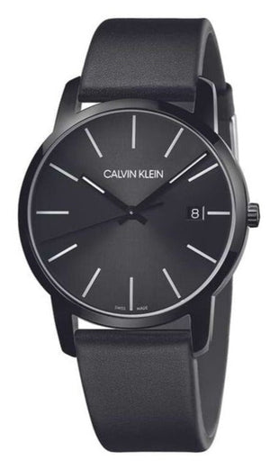 Calvin Klein City Quartz Black Dial Black Leather Strap Watch for Men - K2G2G4CX Authentic Buy Shop Now
