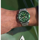 Fossil Sport Tourer Chronograph Green Dial Silver Steel Strap Watch for Men - FS6048 Authentic Buy Shop Now