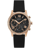 Guess Solar 40mm Black & Rose Gold Dial Black Rubber Strap Watch For Women - W1135L4 Authentic Buy Shop Now