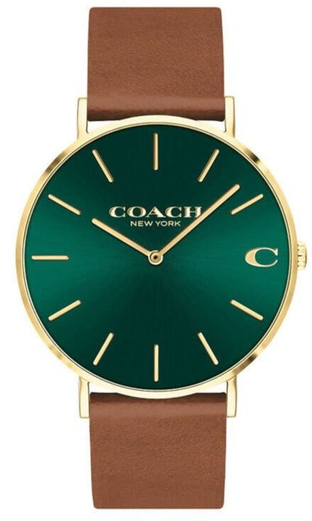 Coach Charles Green Dial Brown Leather Strap Watch for Men - 14602435 Authentic Buy Shop Now