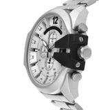Diesel Mega Chief Chronograph Silver Dial Silver Steel Strap Watch For Men - DZ4501 Authentic Buy Shop Now