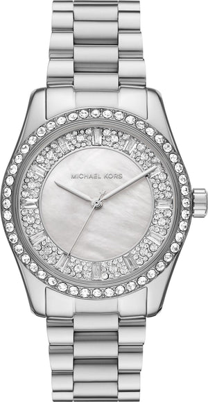 Michael Kors Lexington Lux Three Hand Mother of Pearl Silver Dial Silver Steel Strap Watch for Women - MK7445 Authentic Buy Shop Now