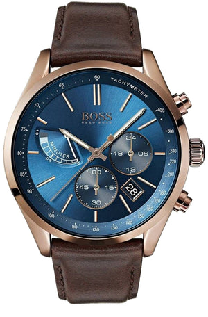 Hugo Boss Grand Prix Blue Dial Brown Leather Strap Watch for Men - 1513604 Authentic Buy Shop Now