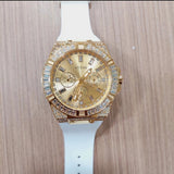 Guess Baguette Crystals Gold Dial White Silicone Strap Watch For Men - GW0208G3 Authentic Buy Shop Now