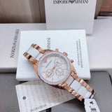 Emporio Armani Sportivo White Dial Rose Gold & White Steel Strap Watch For Women - AR5942 Authentic Buy Shop Now