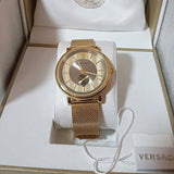 Versace V Circle Quartz Gold Dial Gold Mesh Bracelet Watch For Men - VBQ070017 Authentic Buy Shop Now
