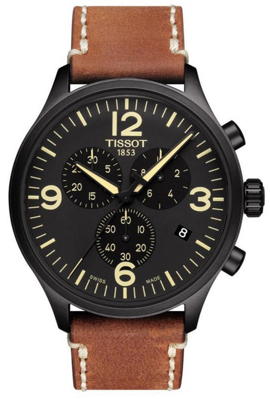 Tissot T Sport Chrono XL Black Dial Brown Leather Strap Watch For Men - T116.617.36.057.00 Authentic Buy Shop Now