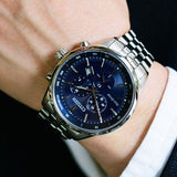 Citizen Eco Drive Chronograph Blue Dial Silver Steel Strap Watch For Men - AT2140-55L Authentic Buy Shop Now