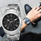Fossil Grant Chronograph Black Dial Silver Steel Strap Watch for Men - FS4994 Authentic Buy Shop Now