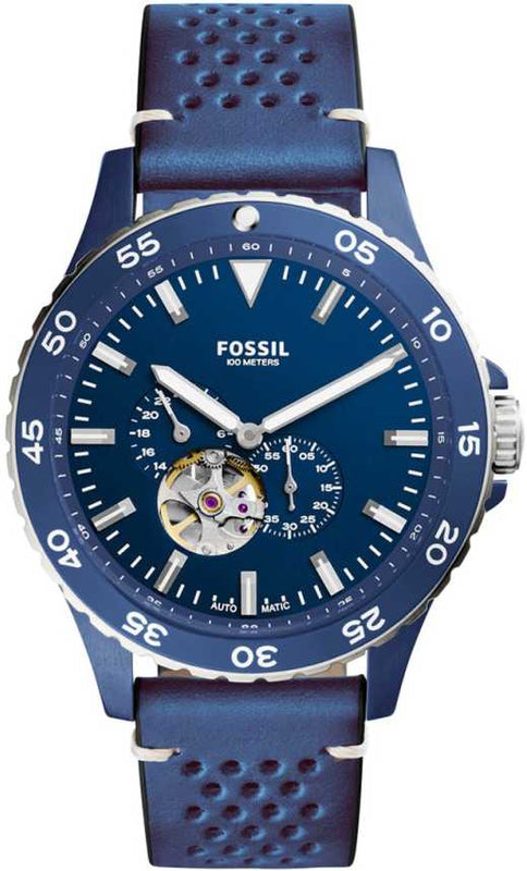 Fossil Crewmaster Sports Automatic Blue Dial Blue Leather Strap Watch for Men - ME3149 Authentic Buy Shop Now