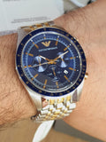 Emporio Armani Tazio Chronograph Blue Dial Two Tone Stainless Steel Watch For Men - AR6088 Authentic Buy Shop Now