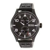 Hugo Boss Aeroliner Chronograph Black Dial Black Leather Strap Watch For Men - 1513086 Authentic Buy Shop Now