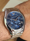 Emporio Armani Chronograph Quartz Blue Dial Silver Steel Strap Watch For Men - AR11082 Authentic Buy Shop Now
