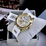 Guess Queen Quartz Gold Dial White Silicone Strap Watch For Women - GW0536L2 Authentic Buy Shop Now