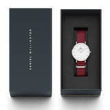 Daniel Wellington Roselyn 3A Petite White Dial Ruby Red NATO Strap Watch For Women - DW00100292 Authentic Buy Shop Now