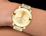 Movado Bold Gold Dial Yellow Gold Steel Strap Watch for Women - 3600104 Authentic Buy Shop Now