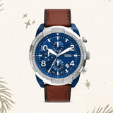 Fossil Bronson Chronograph Luggage Blue Dial Brown Leather Strap Watch for Men - FS5829 Authentic Buy Shop Now