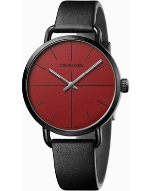 Calvin Klein Even Maroon Dial Black Leather Strap Watch for Men - K7B214CP Authentic Buy Shop Now