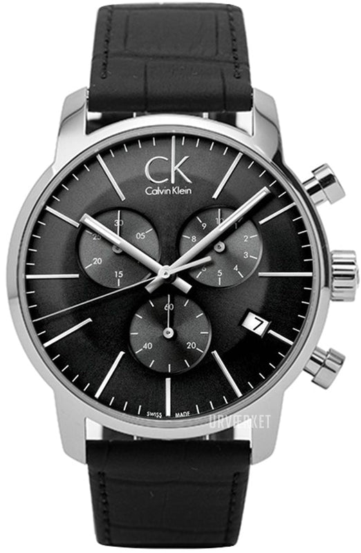 Calvin Klein City Chronograph Black Dial Black Leather Strap Watch for Men - K2G271C3 Authentic Buy Shop Now