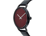 Calvin Klein Even Maroon Dial Black Leather Strap Watch for Men - K7B214CP Authentic Buy Shop Now