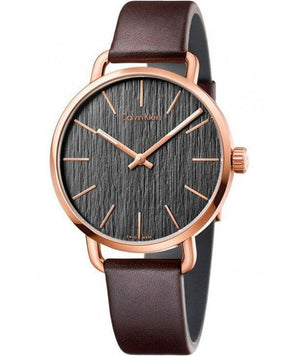 Calvin Klein Even Grey Dial Brown Leather Strap Watch for Women - K7B216G3 Authentic Buy Shop Now