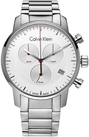 Calvin Klein City Chronograph White Dial Silver Steel Strap Watch for Men - K2G271Z6 Authentic Buy Shop Now