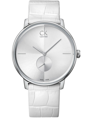Calvin Klein Accent Silver Dial White Leather Strap Watch for Women - K2Y211K6 Authentic Buy Shop Now