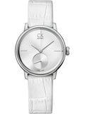 Calvin Klein Accent Silver Dial White Leather Strap Watch for Women - K2Y231K6 Authentic Buy Shop Now