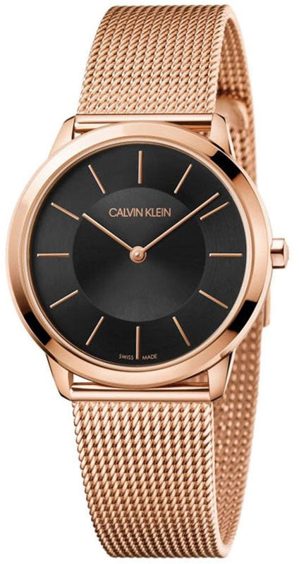 Calvin Klein Minimal Black Dial Rose Gold Mesh Bracelet Watch for Women - K3M2262Y Authentic Buy Shop Now