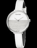 Calvin Klein Rise White Grey Dial White Leather Strap Watch for Women - K7A231L6 Authentic Buy Shop Now