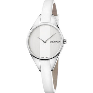 Calvin Klein Rebel White Dial White Leather Strap Watch for Women - K8P231L6 Authentic Buy Shop Now