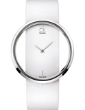 Calvin Klein Glam Transparent Dial White Leather Strap Watch for Women - K9423101 Authentic Buy Shop Now