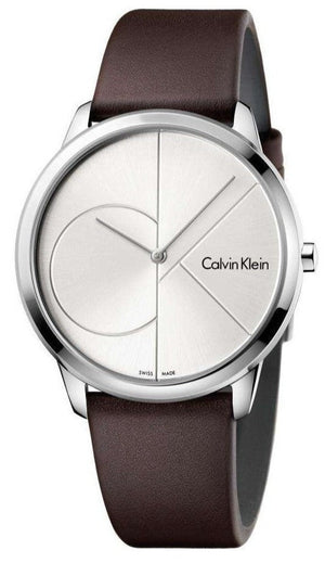 Calvin Klein Minimal Silver Dial Brown Leather Strap Watch for Men - K3M211G6 Authentic Buy Shop Now