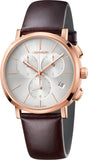 Calvin Klein Posh Chronograph White Dial Brown Leather Strap Watch for Men - K8Q376G6 Authentic Buy Shop Now