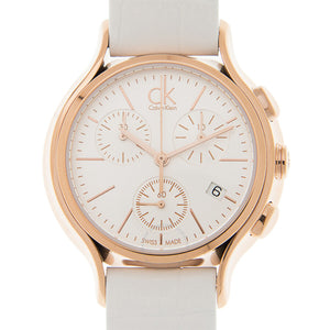 Calvin Klein Skirt Chronograph White Dial White Leather Strap Watch for Women - K2U296L6 Authentic Buy Shop Now