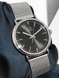 Calvin Klein Surround Black Dial Silver Mesh Bracelet Watch for Men - K3W21121 Authentic Buy Shop Now