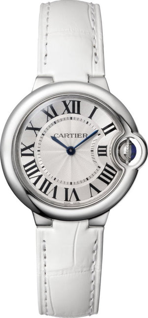 Cartier Ballon Bleu De Cartier Silver Dial White Leather Strap Watch for Women - W6920086 Authentic Buy Shop Now