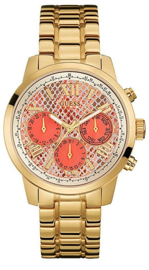 Guess Mini Sunrise Quartz Analog Orange Dial Gold Steel Strap Watch For Women - W0448L7 Authentic Buy Shop Now