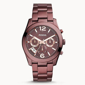 Fossil Perfect Boyfriend Multifunction Maroon Dial Maroon Steel Strap Watch for Women - ES4110 Authentic Buy Shop Now