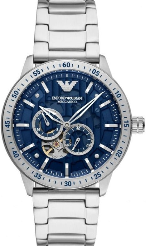 Emporio Armani Mario Chronograph Automatic Blue Dial Silver Steel Strap Watch For Men - AR60052 Authentic Buy Shop Now