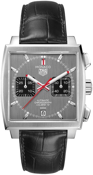 Tag Heuer Monaco Calibre 12 Final Edition Chronograph Grey Dial Black Leather Strap Watch for Men - CAW211J.FC6476 Authentic Buy Shop Now