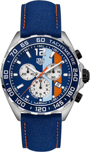 Tag Heuer Formula 1 Gulf Edition Blue Dial Blue Leather Strap Watch for Men - CAZ101N.FC8243 Authentic Buy Shop Now