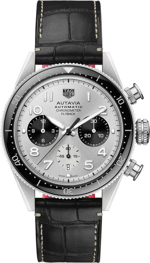 Tag Heuer Autavia Chronometer Flyback Chronograph Silver Dial Black Leather Strap Watch for Men - CBE511B.FC8279 Authentic Buy Shop Now