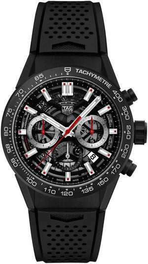 Tag Heuer Carrera Chronograph Steel & Ceramic Black Dial Black Rubber Strap Watch for Men - CBG2090.FT6145 Authentic Buy Shop Now