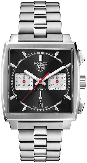 Tag Heuer Monaco Automatic Chronograph Black Dial Silver Steel Strap Watch for Men - CBL2113.BA0644 Authentic Buy Shop Now